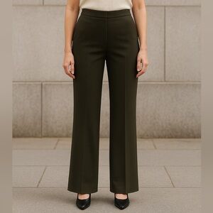 Agnona Italian Wide Leg Trousers Dark Olive Green Viscose Pants Sz 50 / US 14